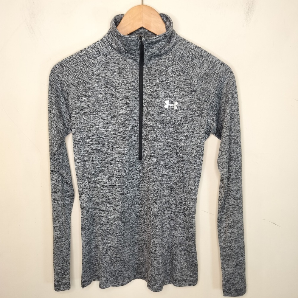 Under Armour Half Zip Pullover‎ Shirt Heat Gear Heathered Black